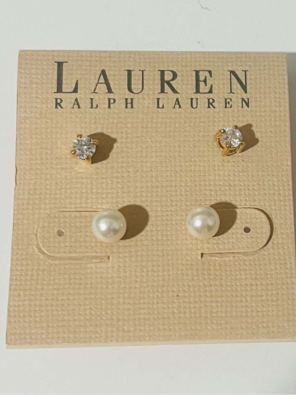 Lauren Ralph Lauren Pearl and Crystal Stud Set - White and Gold-Tone
